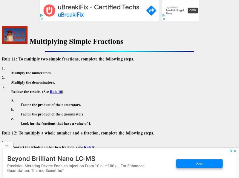 S.o.s. Math: Multiplying Simple Fractions Handout S.o.s. Math: Multiplying Simple Fractions Handout