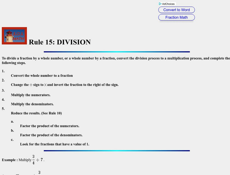 S.o.s. Math: Dividing a Simple Fraction by an Integer Activity S.o.s. Math: Dividing a Simple Fraction by an Integer Activity