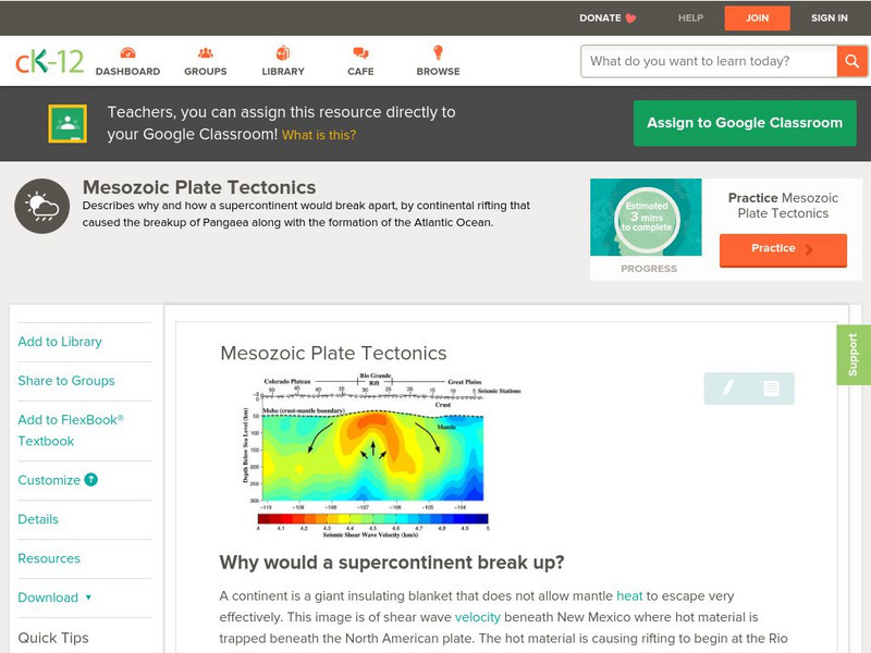 Ck 12: Earth Science: Mesozoic Plate Tectonics Unit Plan Ck 12: Earth Science: Mesozoic Plate Tectonics Unit Plan