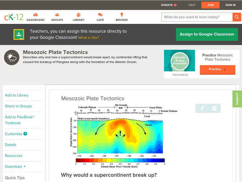 Ck 12: Earth Science: Mesozoic Plate Tectonics Unit Plan Ck 12: Earth Science: Mesozoic Plate Tectonics Unit Plan