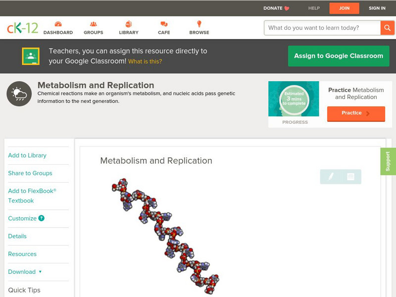 Ck 12: Earth Science: Metabolism and Replication Unit Plan Ck 12: Earth Science: Metabolism and Replication Unit Plan