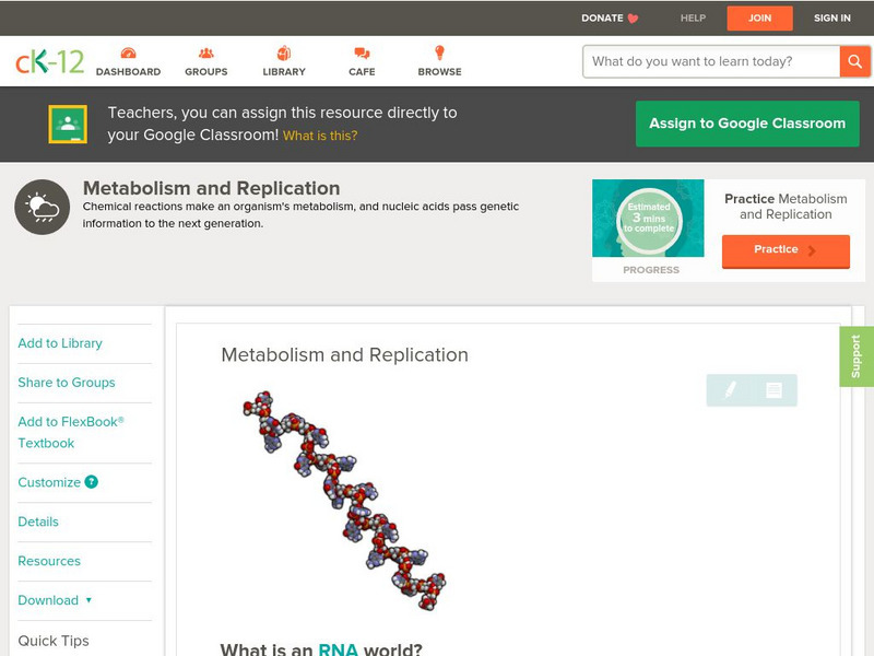 Ck 12: Earth Science: Metabolism and Replication Unit Plan Ck 12: Earth Science: Metabolism and Replication Unit Plan