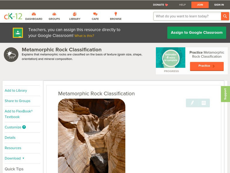 Ck 12: Earth Science: Metamorphic Rock Classification Unit Plan Ck 12: Earth Science: Metamorphic Rock Classification Unit Plan
