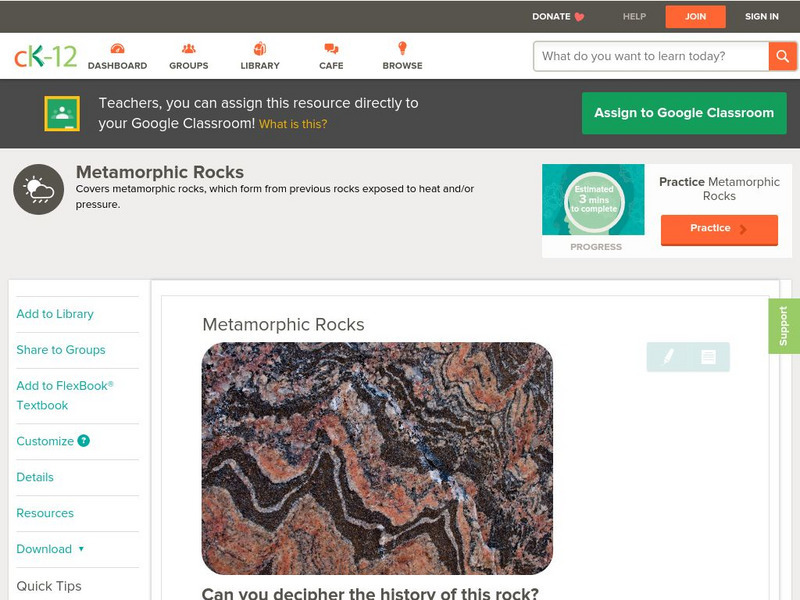 Ck 12: Earth Science: Metamorphic Rocks Unit Plan Ck 12: Earth Science: Metamorphic Rocks Unit Plan