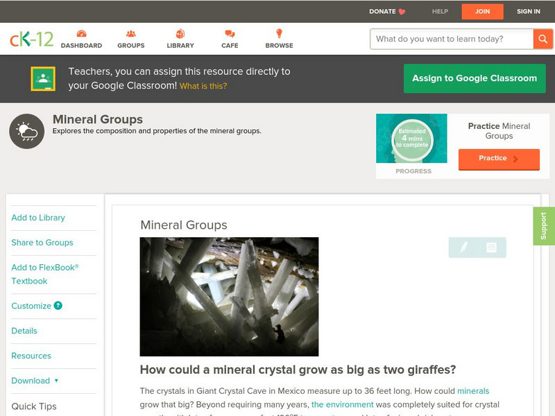 Ck 12: Earth Science: Mineral Groups Unit Plan Ck 12: Earth Science: Mineral Groups Unit Plan