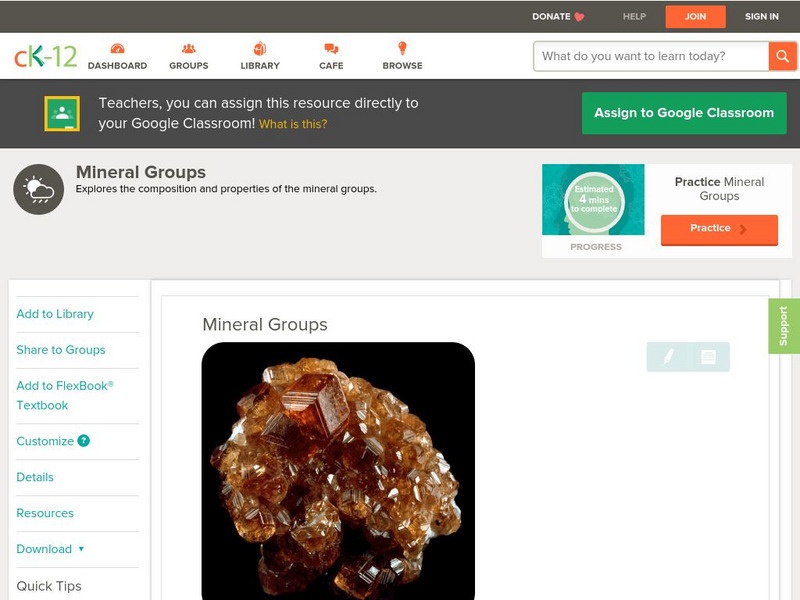 Ck 12: Earth Science: Mineral Groups Unit Plan Ck 12: Earth Science: Mineral Groups Unit Plan