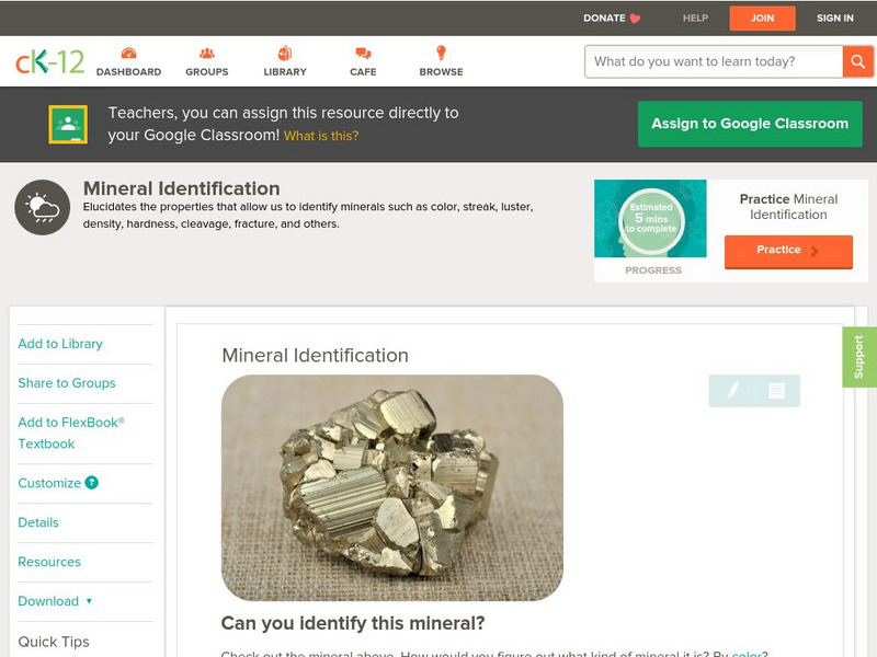 Ck 12: Earth Science: Mineral Identification Unit Plan Ck 12: Earth Science: Mineral Identification Unit Plan