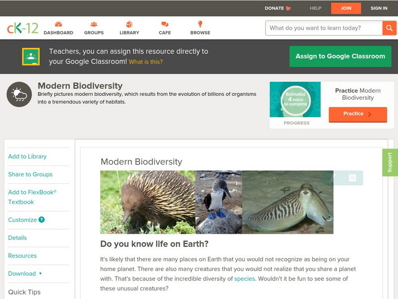 Ck 12: Earth Science: Modern Biodiversity Unit Plan Ck 12: Earth Science: Modern Biodiversity Unit Plan