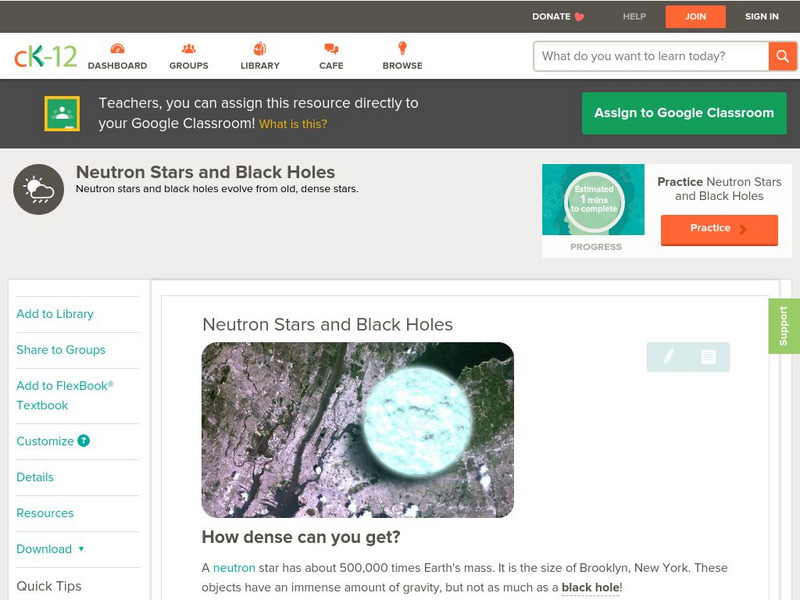 Ck 12: Earth Science: Neutron Stars and Black Holes Unit Plan Ck 12: Earth Science: Neutron Stars and Black Holes Unit Plan