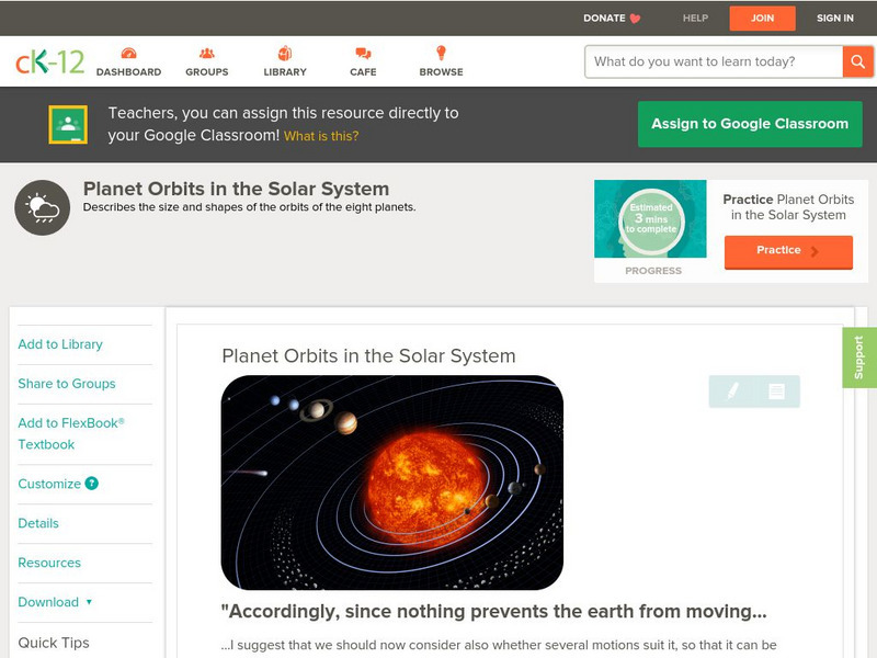 Ck 12: Earth Science: Planet Orbits in the Solar System Unit Plan Ck 12: Earth Science: Planet Orbits in the Solar System Unit Plan