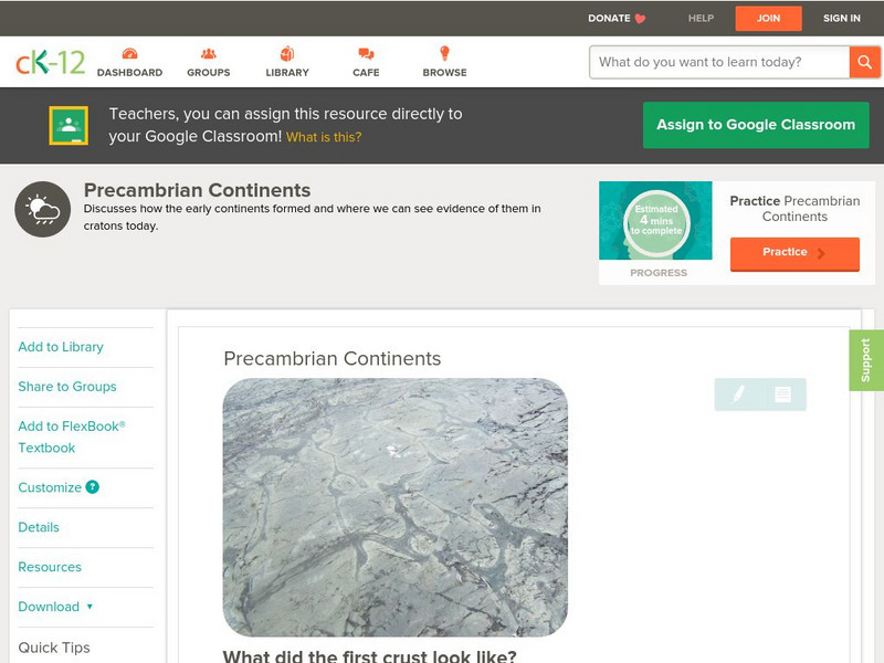 Ck 12: Earth Science: Precambrian Continents Unit Plan