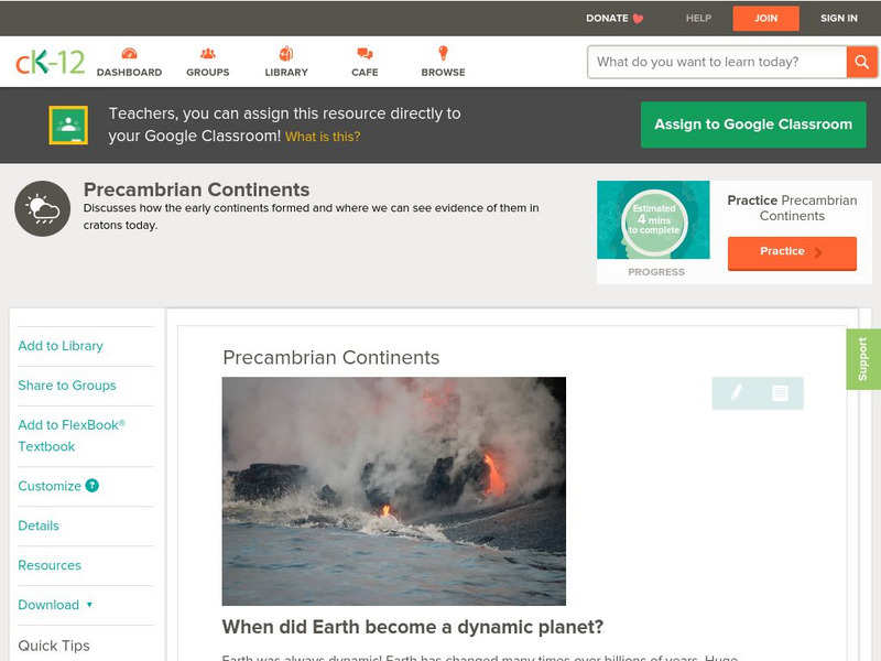 Ck 12: Earth Science: Precambrian Continents Unit Plan Ck 12: Earth Science: Precambrian Continents Unit Plan
