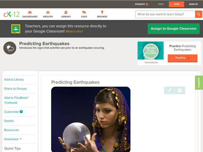 Ck 12: Earth Science: Predicting Earthquakes Unit Plan Ck 12: Earth Science: Predicting Earthquakes Unit Plan