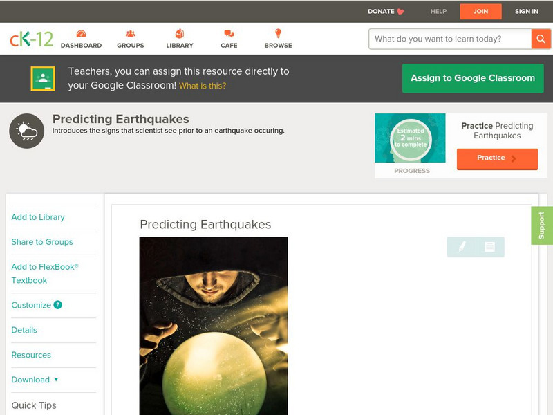 Ck 12: Earth Science: Predicting Earthquakes Unit Plan Ck 12: Earth Science: Predicting Earthquakes Unit Plan