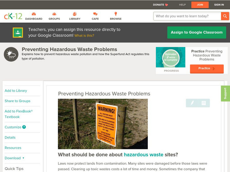 Ck 12: Earth Science: Preventing Hazardous Waste Problems Unit Plan
