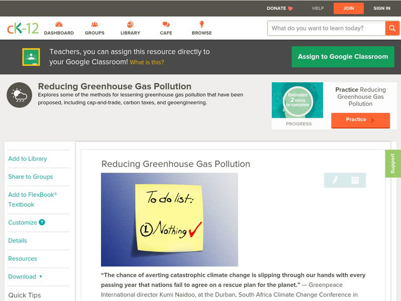 Ck 12: Earth Science: Reducing Greenhouse Gas Pollution Unit Plan Ck 12: Earth Science: Reducing Greenhouse Gas Pollution Unit Plan