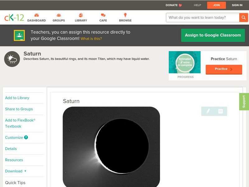 Ck 12: Earth Science: Saturn Unit Plan Ck 12: Earth Science: Saturn Unit Plan