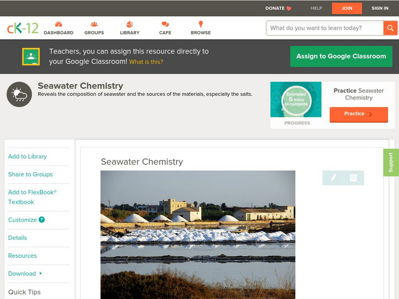 Ck 12: Earth Science: Seawater Chemistry Unit Plan Ck 12: Earth Science: Seawater Chemistry Unit Plan
