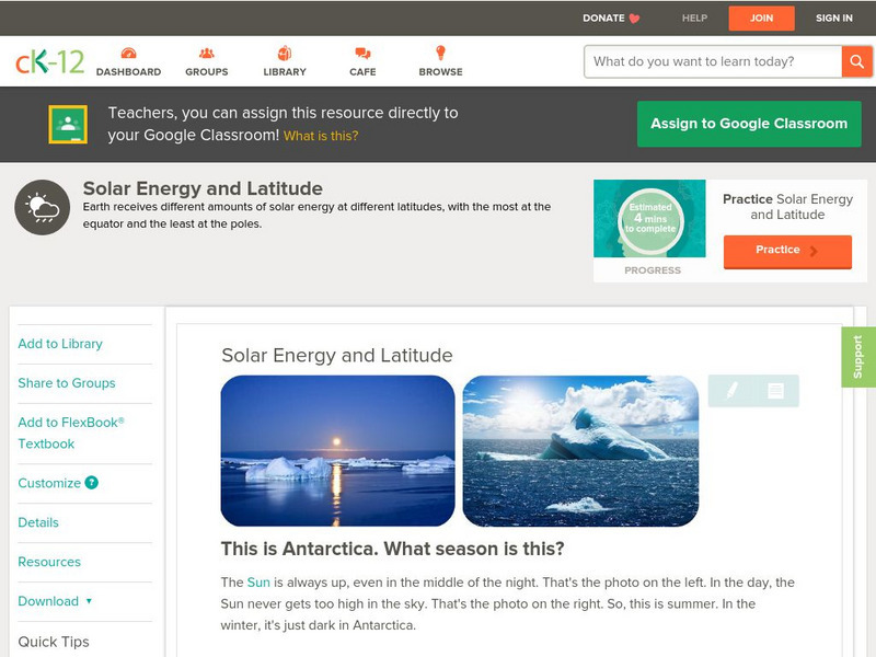 Ck 12: Earth Science: Solar Energy and Latitude Unit Plan Ck 12: Earth Science: Solar Energy and Latitude Unit Plan