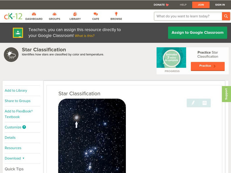 Ck 12: Earth Science: Star Classification Unit Plan Ck 12: Earth Science: Star Classification Unit Plan