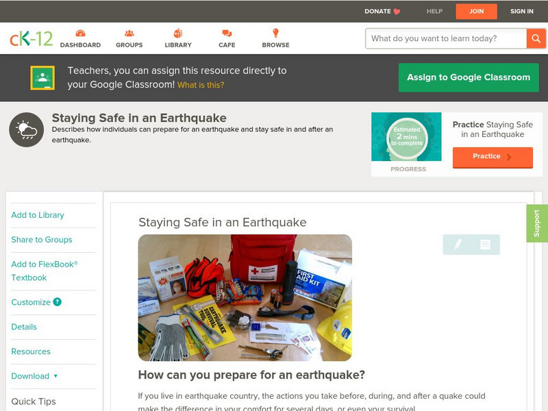 Ck 12: Earth Science: Staying Safe in an Earthquake Unit Plan Ck 12: Earth Science: Staying Safe in an Earthquake Unit Plan