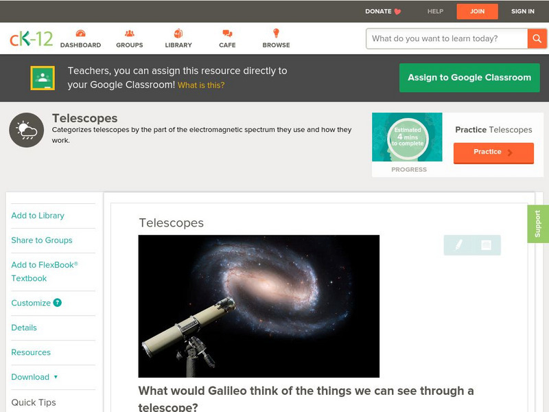 Ck 12: Earth Science: Telescopes Unit Plan Ck 12: Earth Science: Telescopes Unit Plan