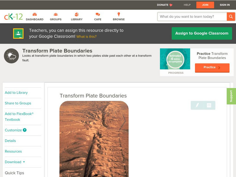 Ck 12: Earth Science: Transform Plate Boundaries Unit Plan Ck 12: Earth Science: Transform Plate Boundaries Unit Plan