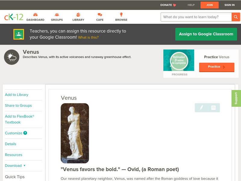 Ck 12: Earth Science: Venus Unit Plan Ck 12: Earth Science: Venus Unit Plan