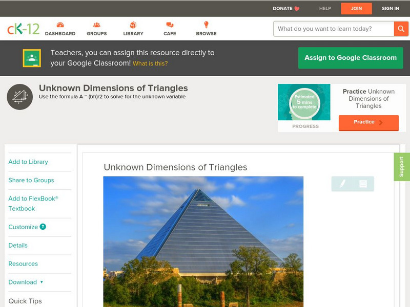 Ck 12: Geometry: Unknown Dimensions of Triangles Grade 6 Unit Plan Ck 12: Geometry: Unknown Dimensions of Triangles Grade 6 Unit Plan