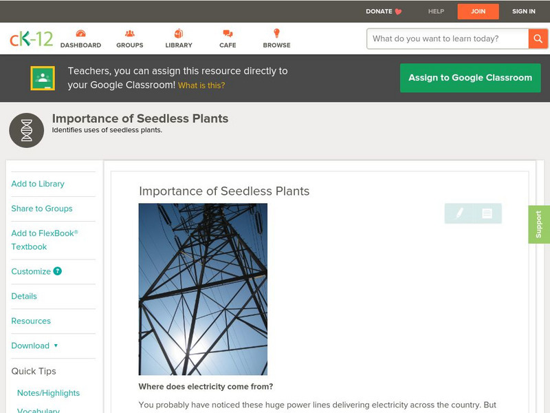 Ck 12: Life Science: Importance of Seedless Plants Unit Plan Ck 12: Life Science: Importance of Seedless Plants Unit Plan