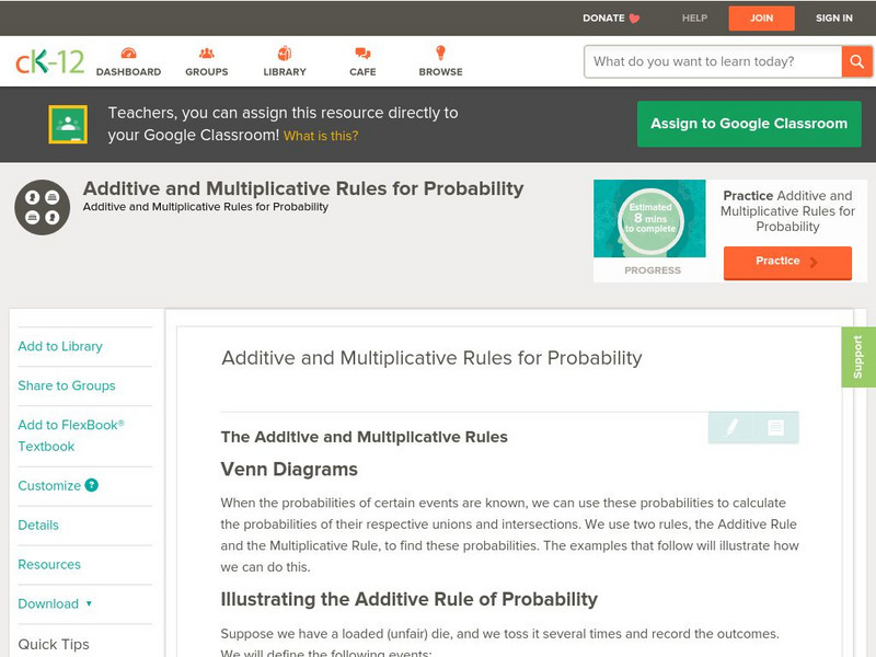 Ck 12: Probability: Additive and Multiplicative Rules for Probability Unit Plan Ck 12: Probability: Additive and Multiplicative Rules for Probability Unit Plan