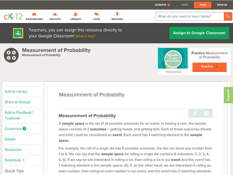 Ck 12: Probability: Measurement of Probability Grades 9 10 Unit Plan Ck 12: Probability: Measurement of Probability Grades 9 10 Unit Plan