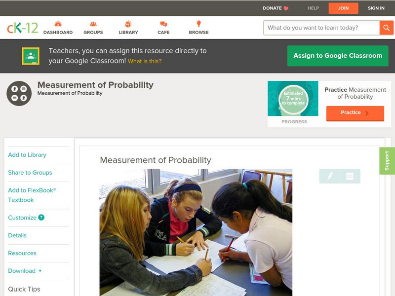 Ck 12: Probability: Measurement of Probability Grade 6 Unit Plan Ck 12: Probability: Measurement of Probability Grade 6 Unit Plan