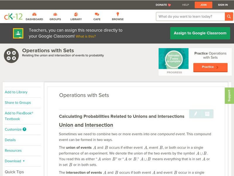 Ck 12: Probability: Operations With Sets Unit Plan Ck 12: Probability: Operations With Sets Unit Plan