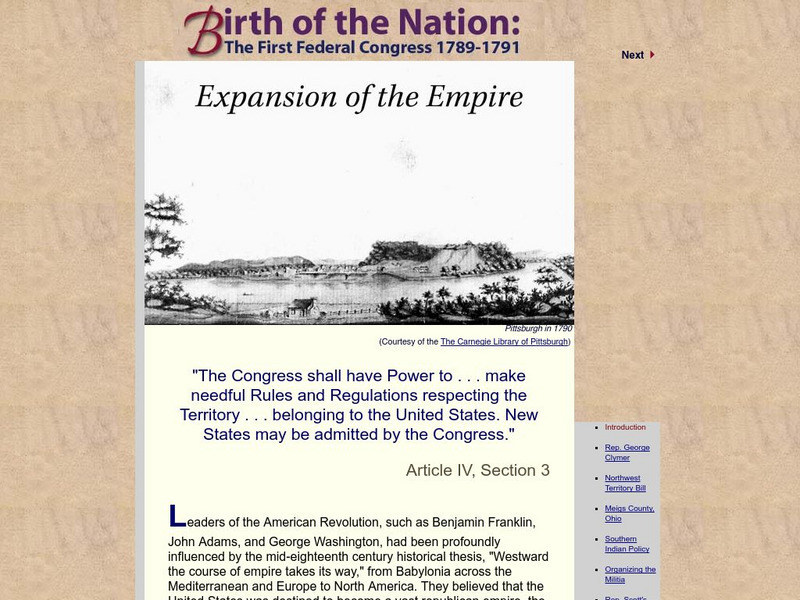 George Washington University: First Federal Congress: Expansion of the Empire Website George Washington University: First Federal Congress: Expansion of the Empire Website