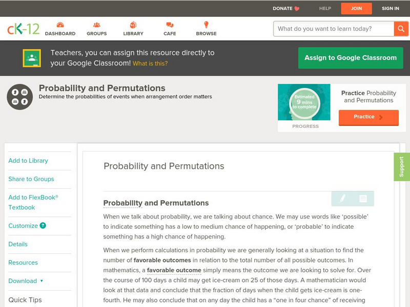 Ck 12: Probability: Probability and Permutations Unit Plan Ck 12: Probability: Probability and Permutations Unit Plan