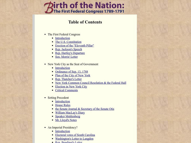 Birth of a Nation: The First Federal Congress 1789 1791 Website Birth of a Nation: The First Federal Congress 1789 1791 Website