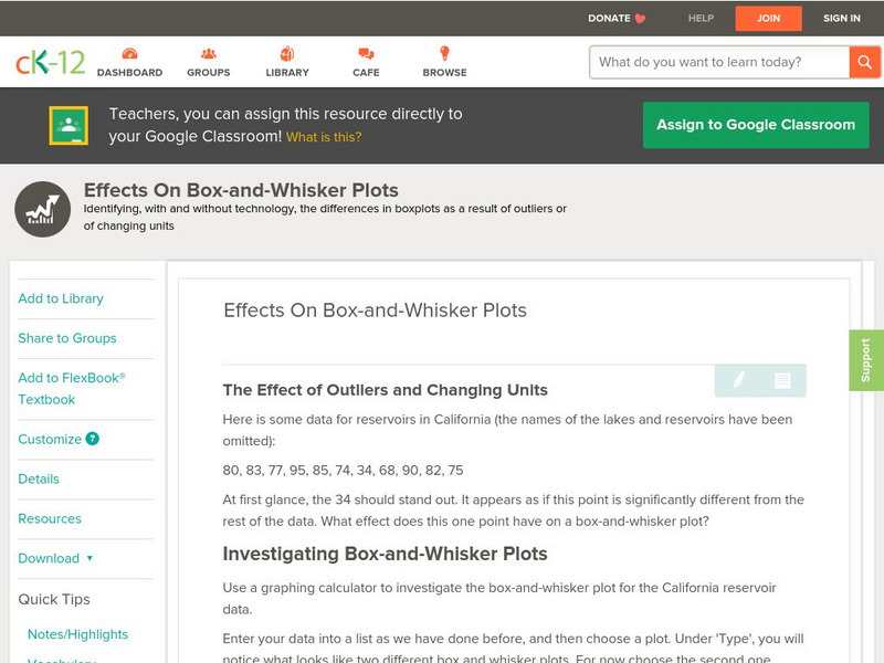 Ck 12: Statistics: Effects on Box and Whisker Plots Unit Plan Ck 12: Statistics: Effects on Box and Whisker Plots Unit Plan