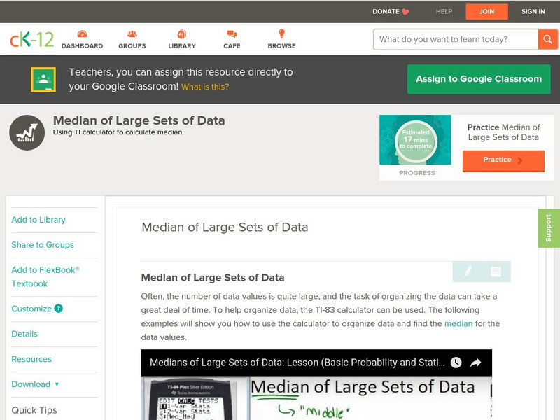 Ck 12: Statistics: Median of Large Sets of Data Unit Plan Ck 12: Statistics: Median of Large Sets of Data Unit Plan