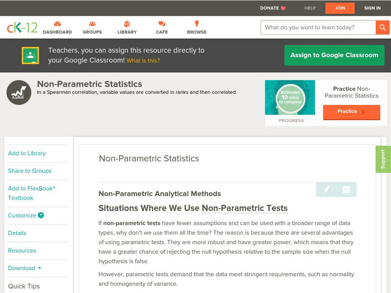 Ck 12: Statistics: Non Parametric Statistics Unit Plan Ck 12: Statistics: Non Parametric Statistics Unit Plan