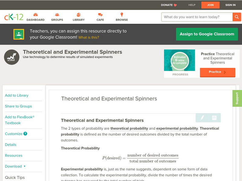 Ck 12: Statistics: Theoretical and Experimental Spinners Unit Plan Ck 12: Statistics: Theoretical and Experimental Spinners Unit Plan