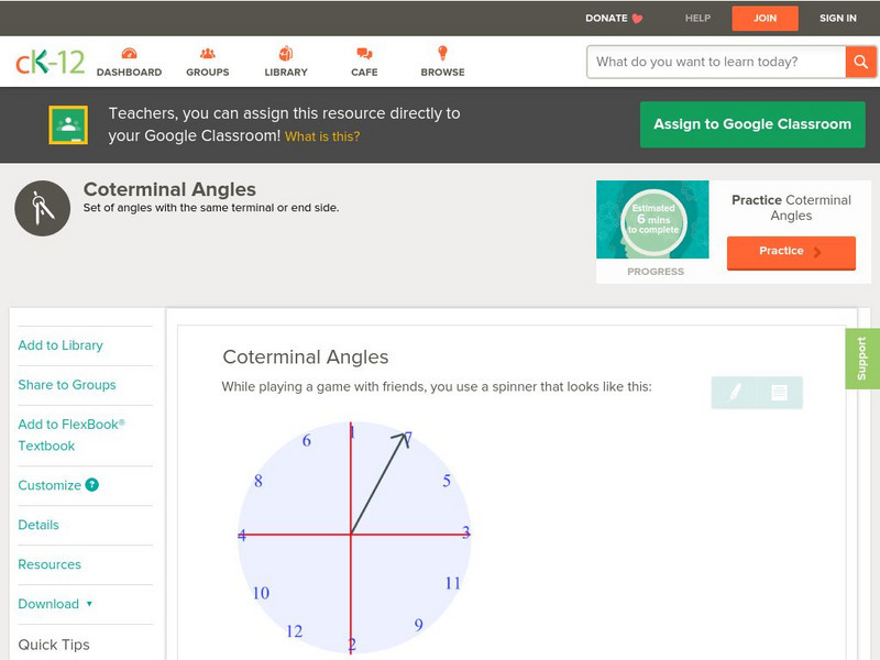 Ck 12: Trigonometry: Coterminal Angles Unit Plan Ck 12: Trigonometry: Coterminal Angles Unit Plan