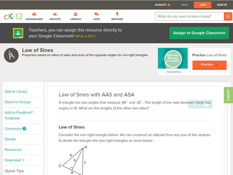 Ck 12: Trigonometry: Law of Sines Unit Plan Ck 12: Trigonometry: Law of Sines Unit Plan