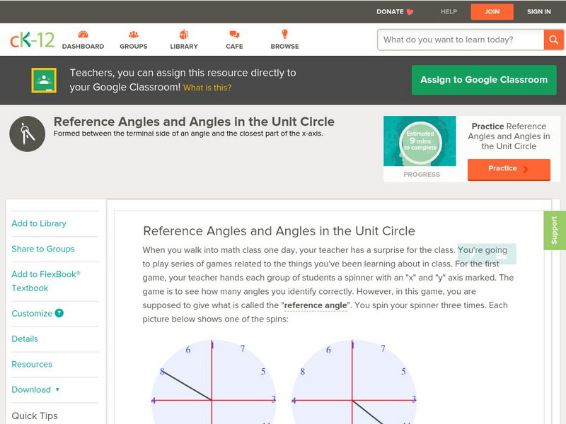Ck 12: Trigonometry: Reference Angles and Angles in the Unit Circle Unit Plan Ck 12: Trigonometry: Reference Angles and Angles in the Unit Circle Unit Plan
