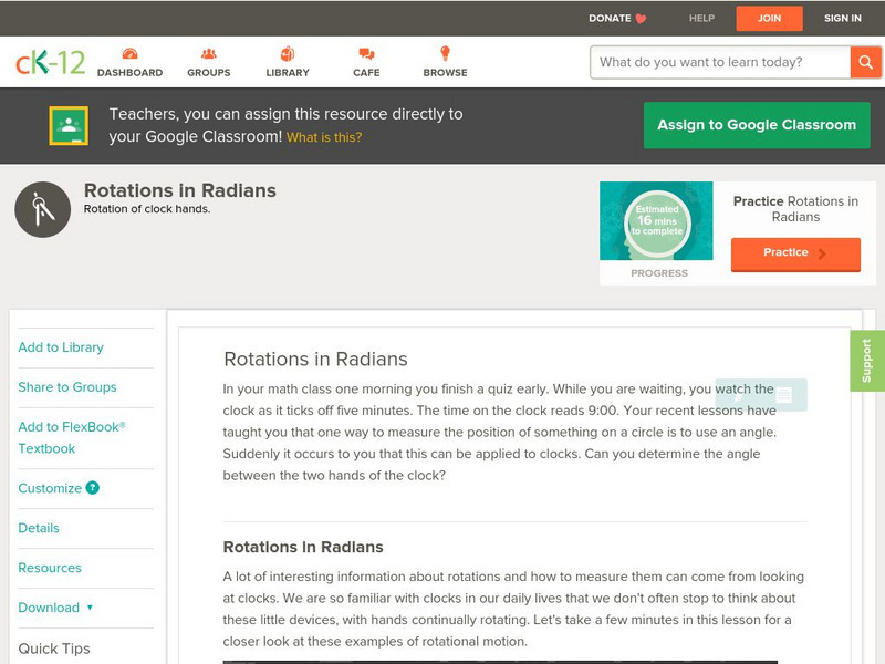 Ck 12: Trigonometry: Rotations in Radians Unit Plan Ck 12: Trigonometry: Rotations in Radians Unit Plan