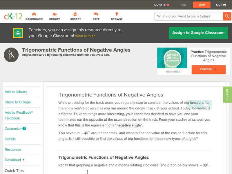Ck 12: Trigonometry: Trigonometric Functions of Negative Angles Unit Plan Ck 12: Trigonometry: Trigonometric Functions of Negative Angles Unit Plan
