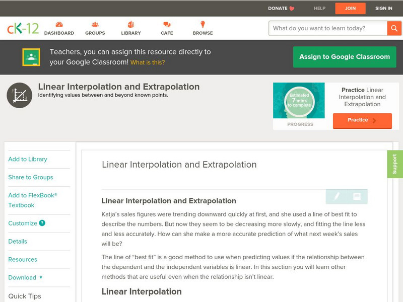 Ck 12: Algebra: Linear Interpolation and Extrapolation Unit Plan Ck 12: Algebra: Linear Interpolation and Extrapolation Unit Plan