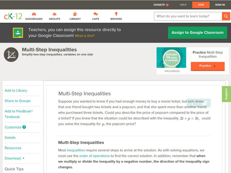 Ck 12: Algebra: Multi Step Inequalities Unit Plan Ck 12: Algebra: Multi Step Inequalities Unit Plan
