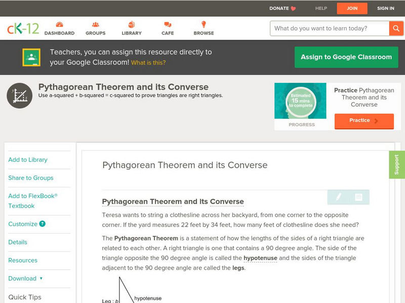 Ck 12: Algebra: Pythagorean Theorem and Its Converse Unit Plan Ck 12: Algebra: Pythagorean Theorem and Its Converse Unit Plan