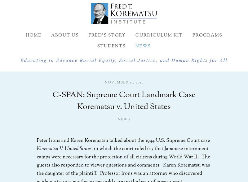Fred T. Korematsu Institute: Korematsu v United States Website Fred T. Korematsu Institute: Korematsu v United States Website
